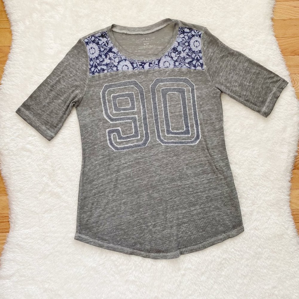 Lucky Brand, NWOT, T-Shirt short sleeve, Number 90, Gray, Crew-Neck, Size M